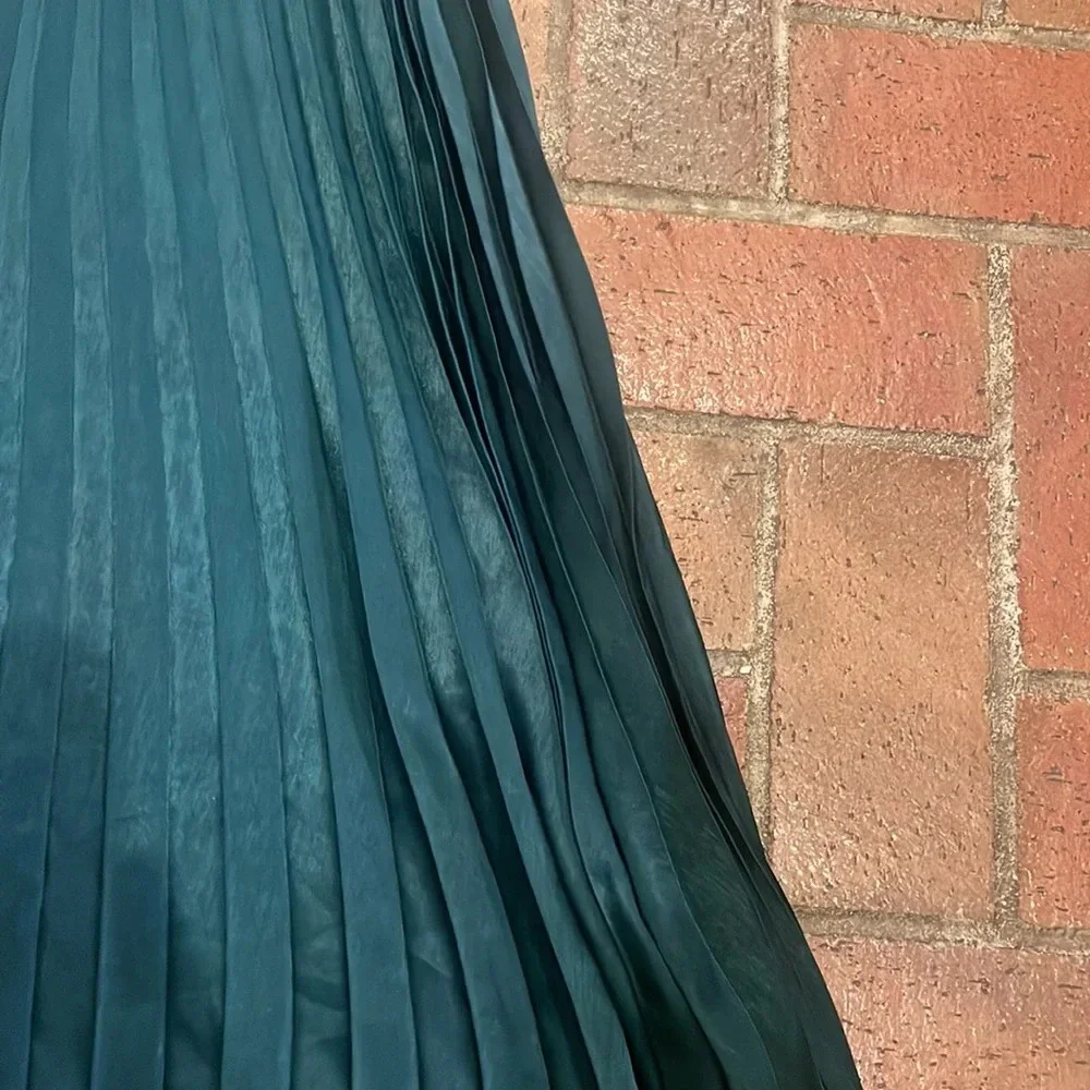 Green Emerald elastic waist Pleated Midi Skirt XS‎